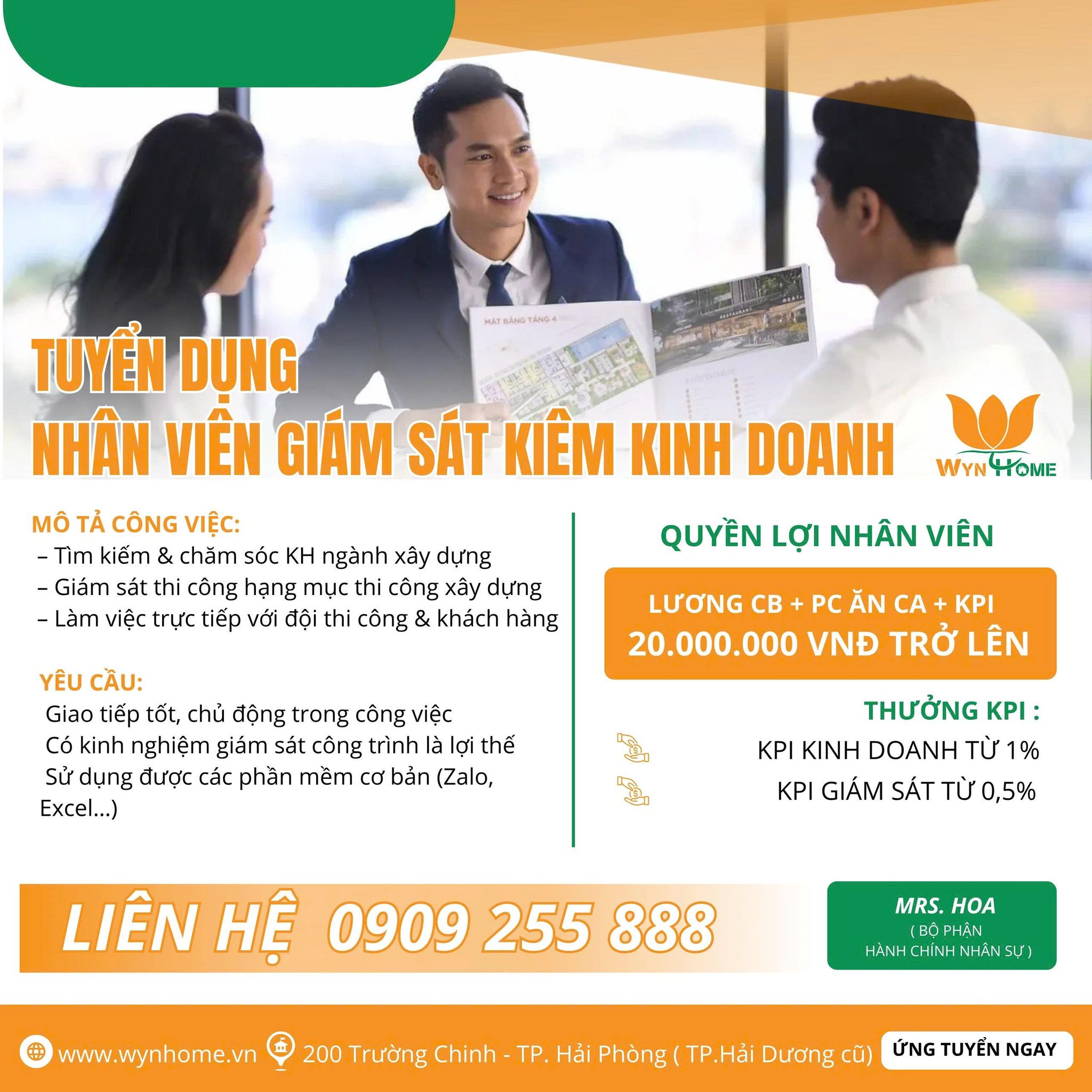 TUYỂN DỤNG GIÁM SÁT THI CÔNG KIÊM KINH DOANH