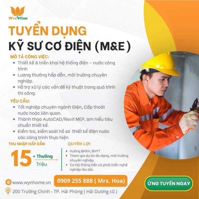 tuyển dụng kỹ sư cơ điện hải dương