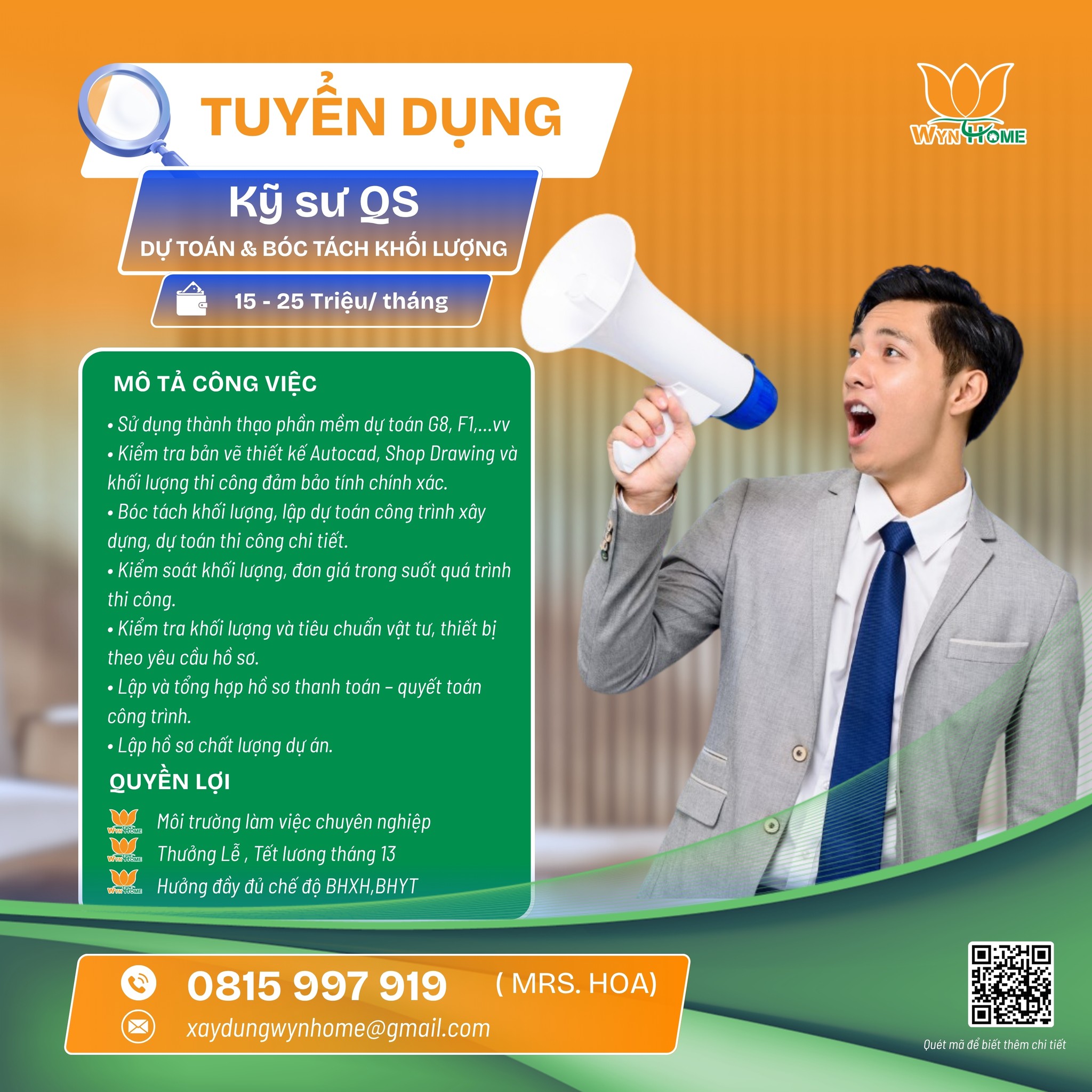 TUYỂN DỤNG KỸ SƯ QS – DỰ TOÁN & BÓC TÁCH KHỐI LƯỢNG
