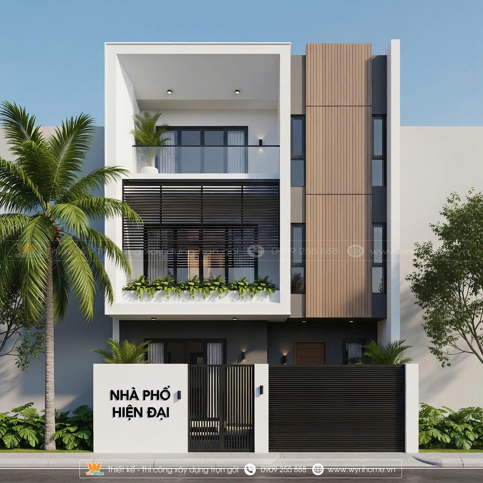 mẫu nhà vuông 3 tầng đẹp