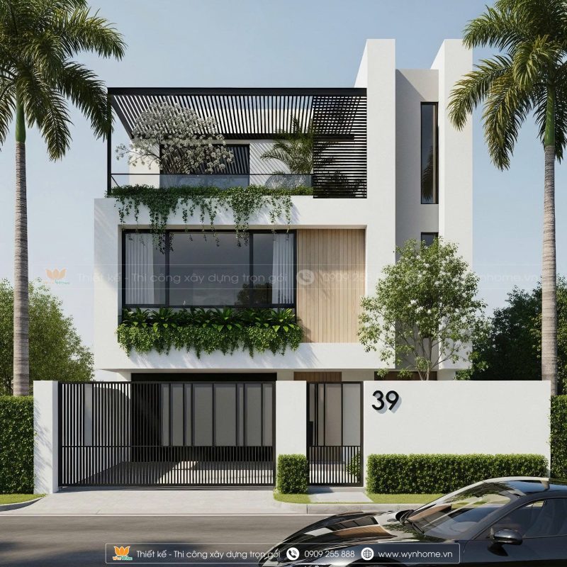 mẫu nhà vuông 3 tầng đẹp