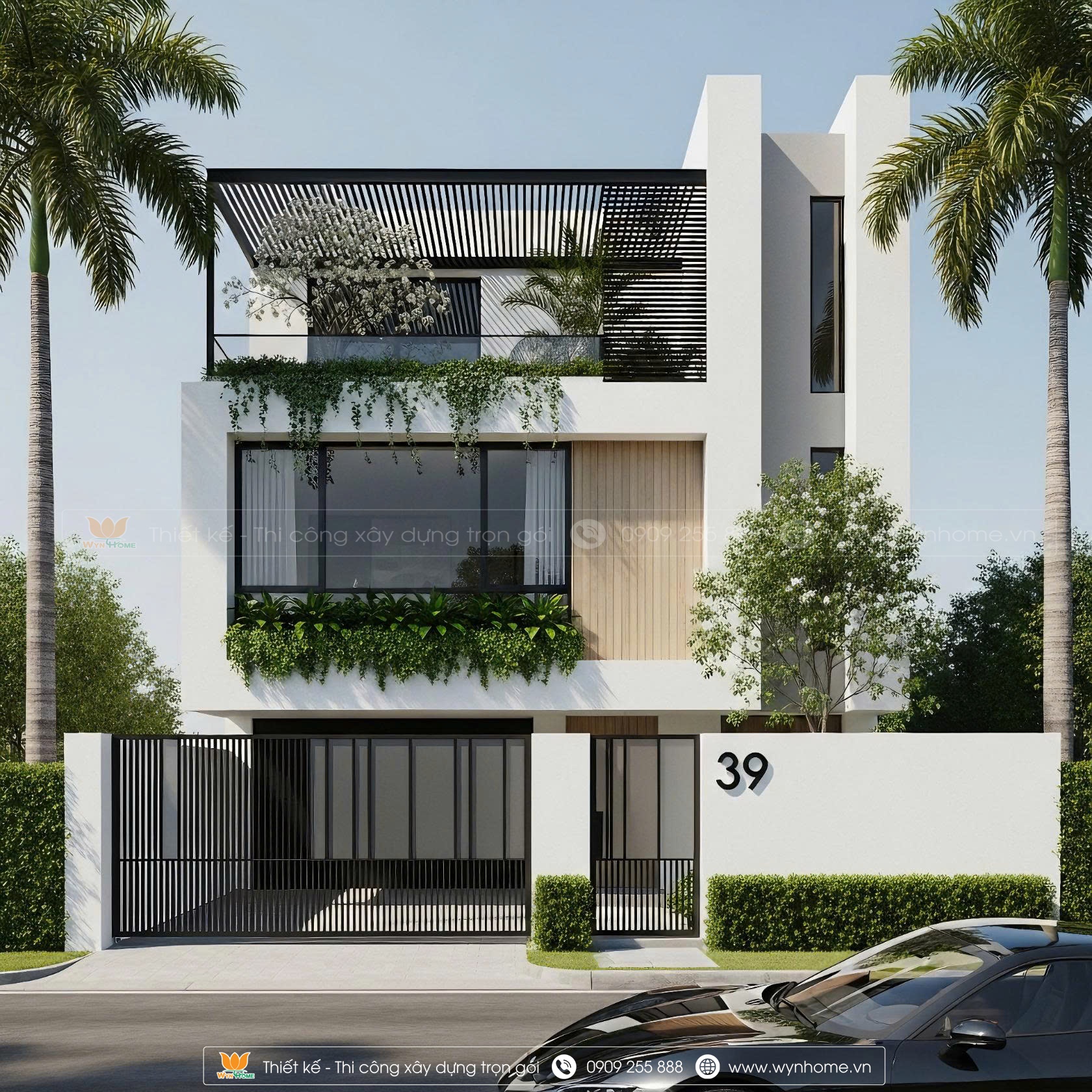 mẫu nhà vuông 3 tầng đẹp