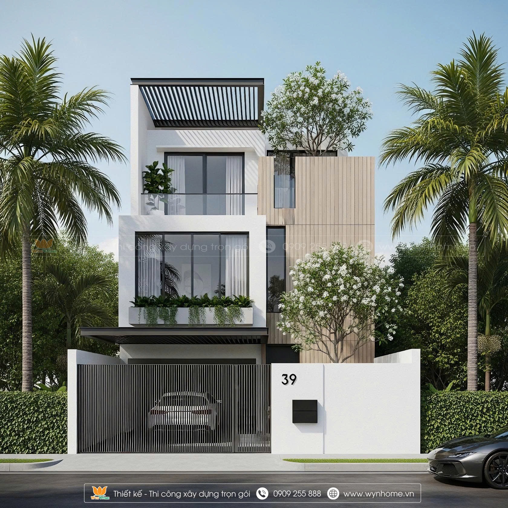 mẫu nhà vuông 3 tầng đẹp